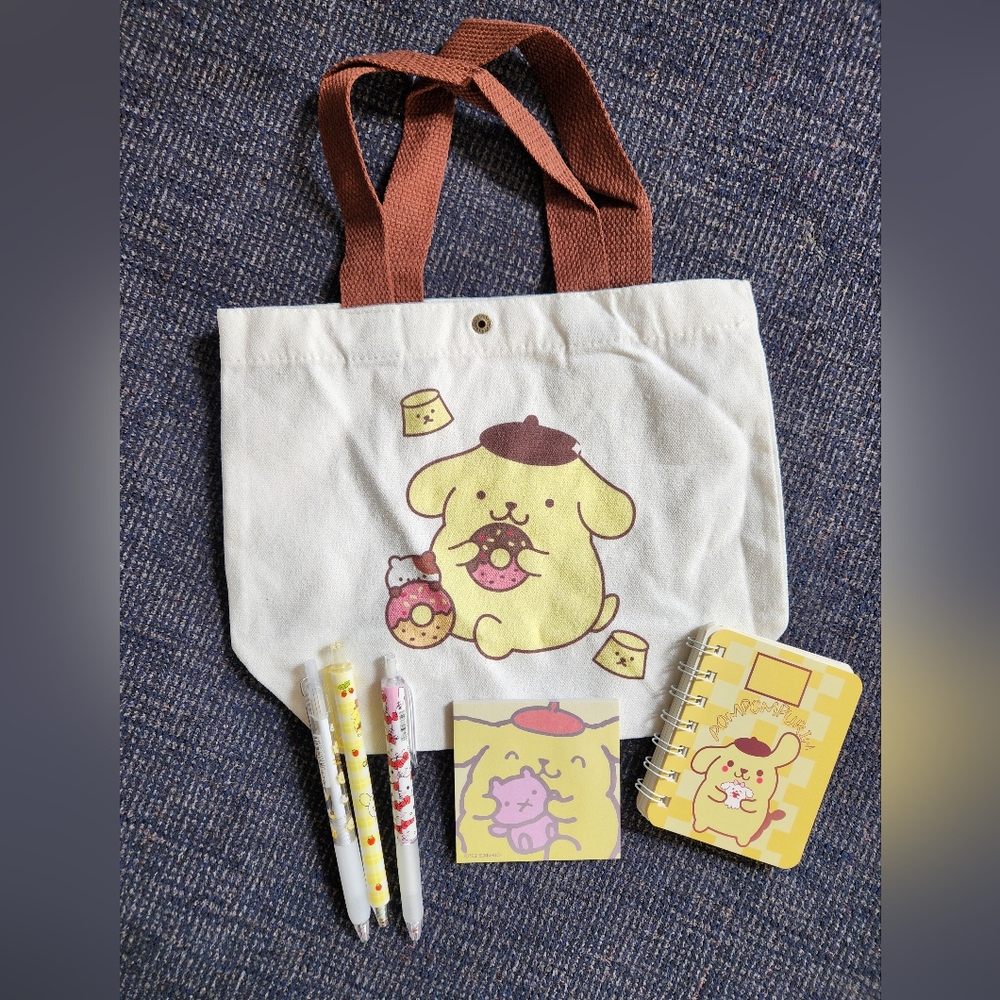 ‼️SOLD‼️Sanrio Pompompurin Mini Canvas Tote Bag with School/Office Goodies